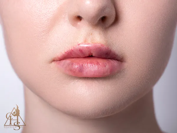 کبودی و زخم شدن لب؛ از مضرات تزریق ژل
